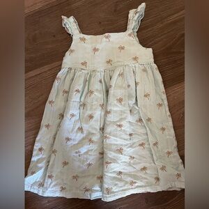 Gold and Green Pleated Sundress with Square Neck and Flutter Sleeves